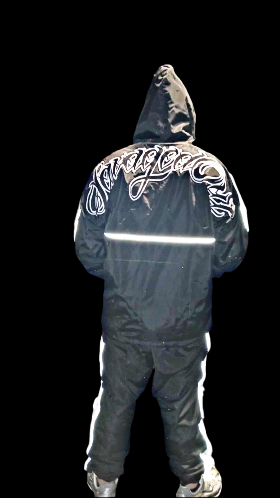 Black windbreaker suit