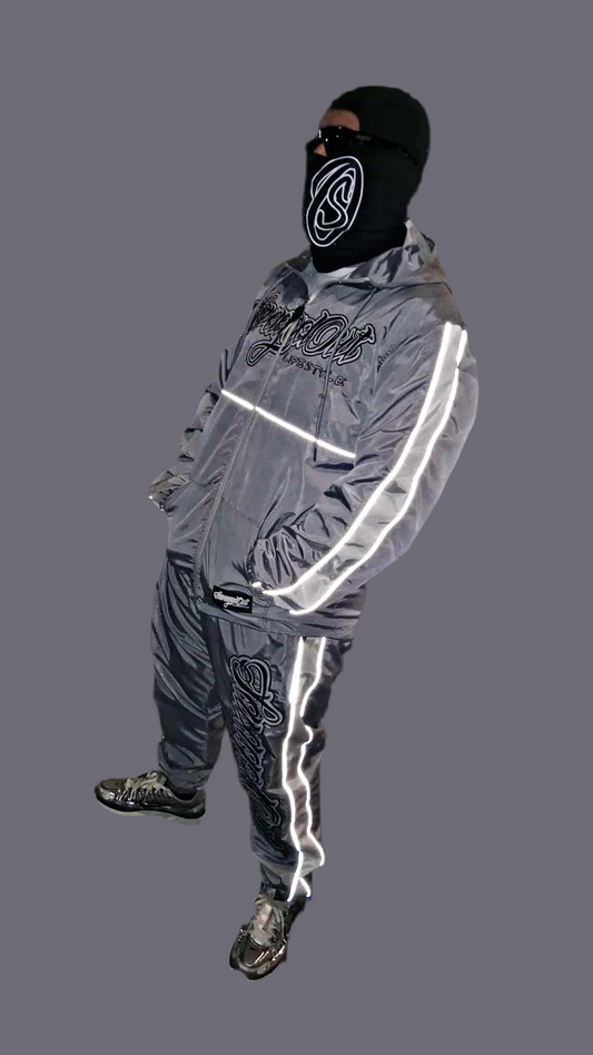 Grey windbreaker suit
