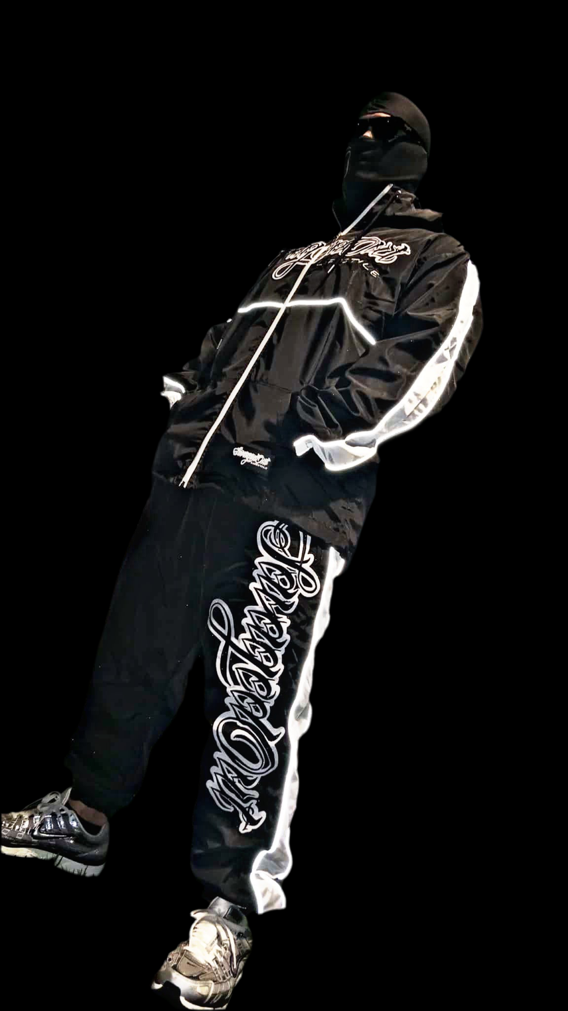 Black windbreaker suit